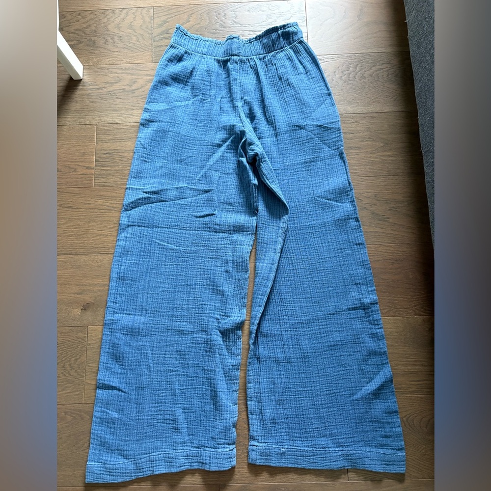 Gap High Rise Crinkle Gauze Wide-Leg Pants Denim Blue - Picture 3 of 4